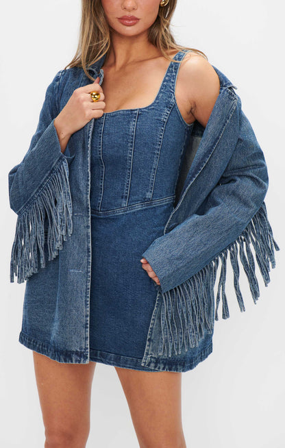 Corset Mini Dress ~ Blue Indigo