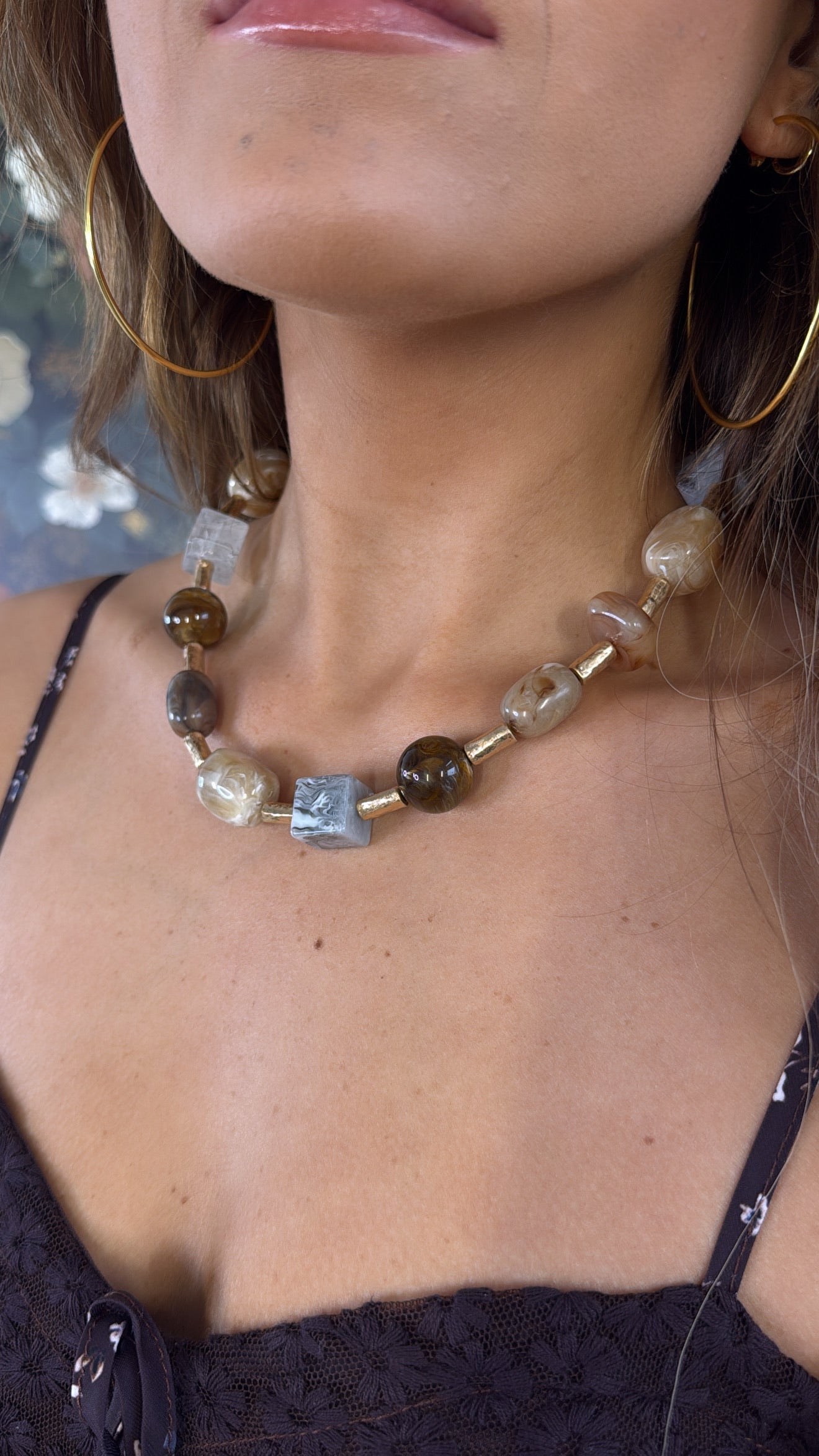 Little Rock Pebble Necklace, Brown/Multi