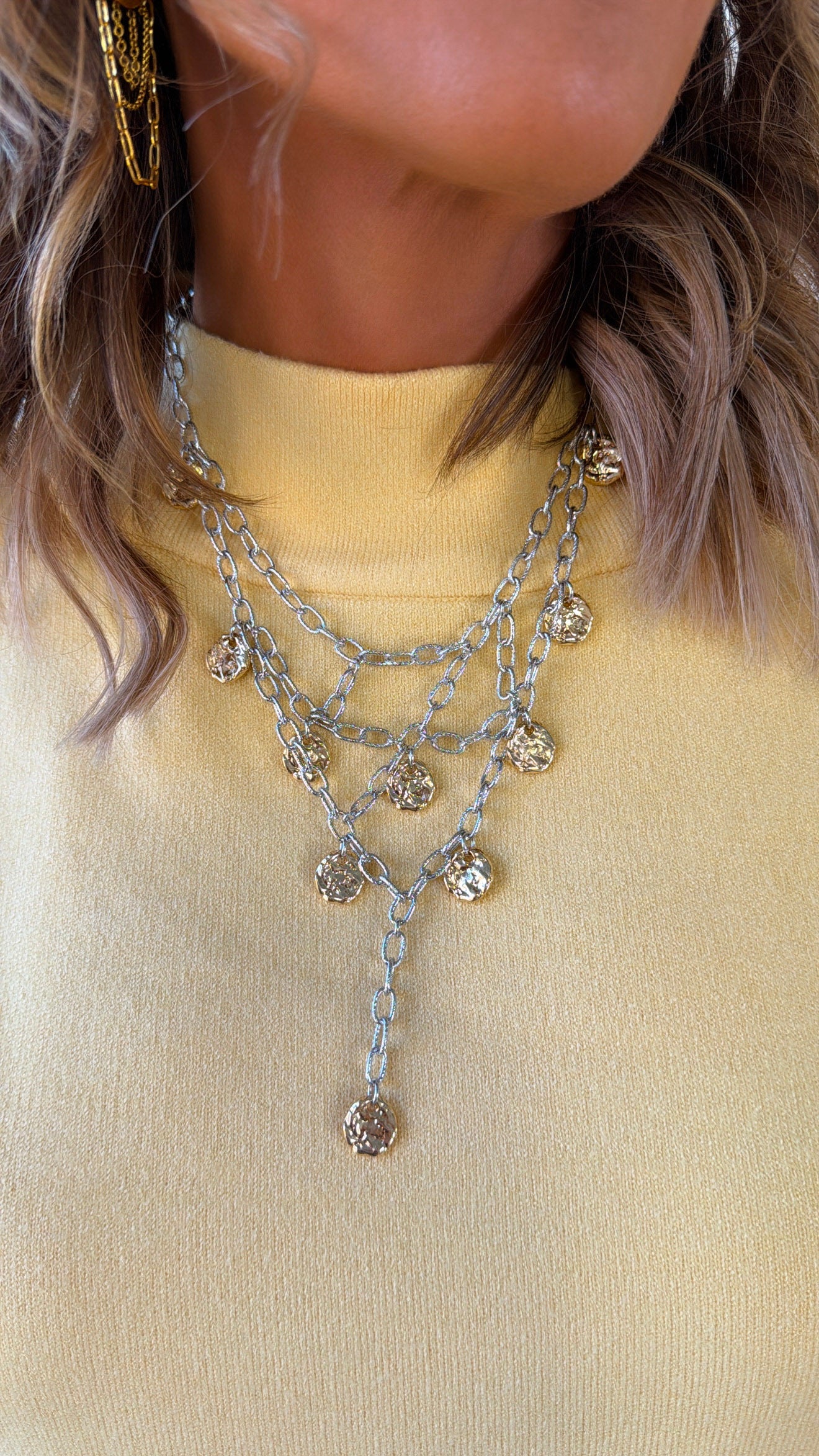 Coined Chain Necklace, 2-Toned