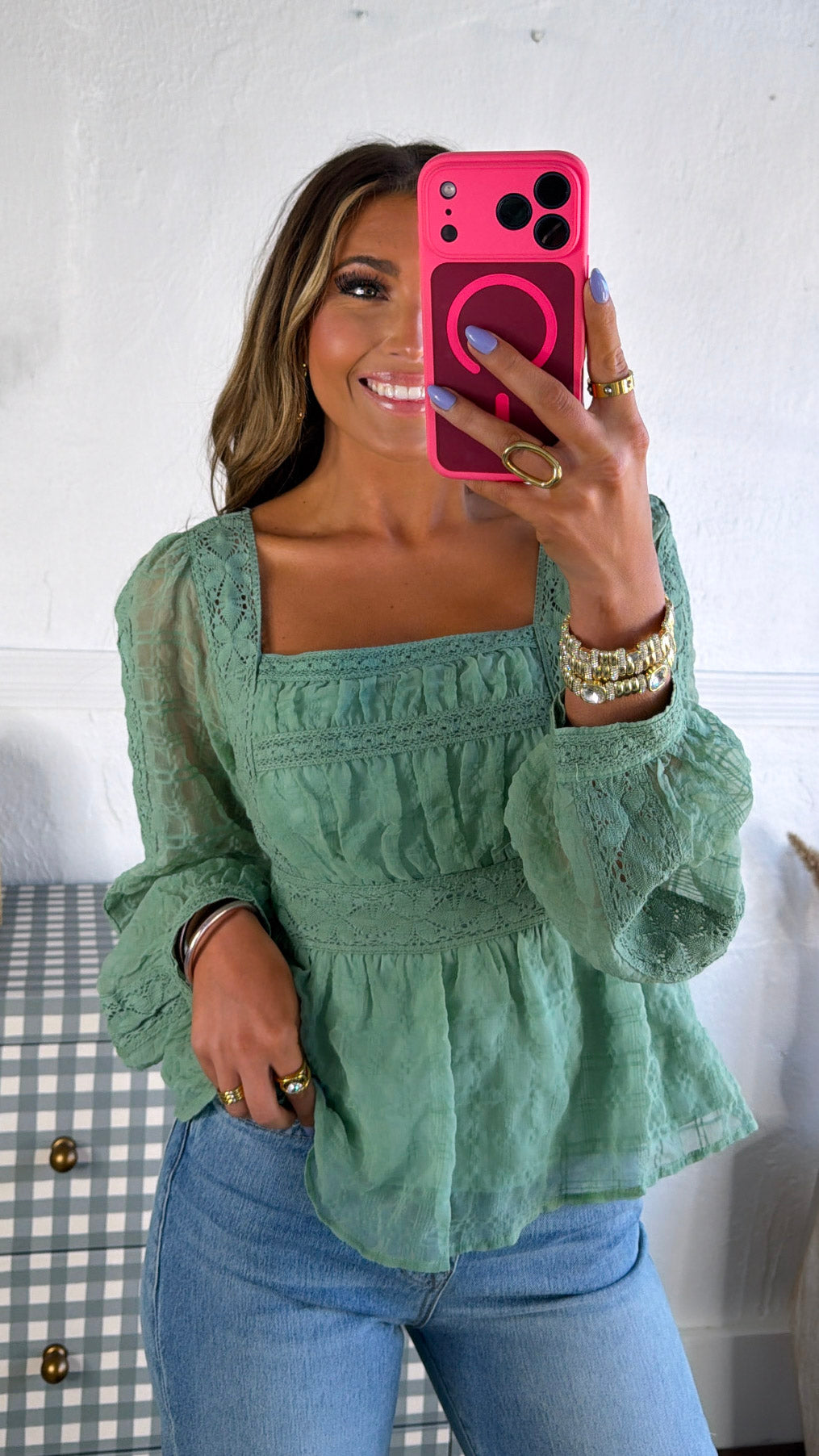 Bow & Bloom Blouse, Seafoam