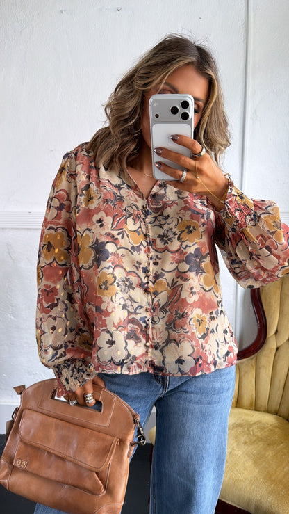 Mauve Mist Blouse, Beige Combo