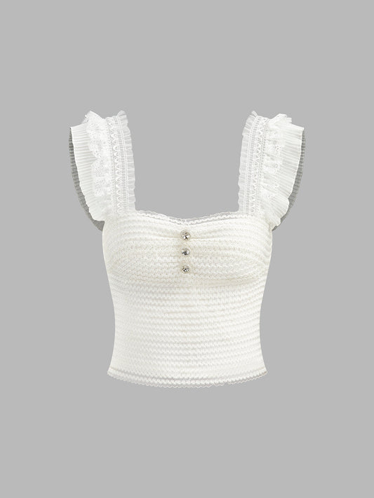 Ruffled Strap Buttoned Smocked Top