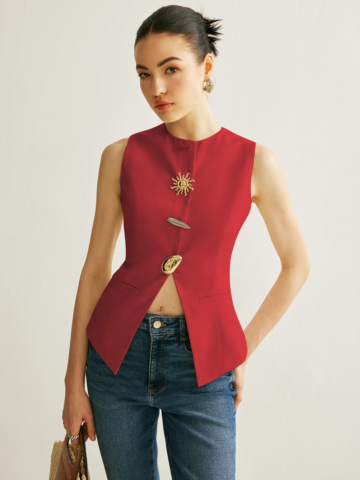 Metal Detail Split Vest
