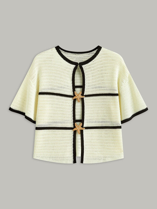 Contrast Trim Starfish Button Knitted Top