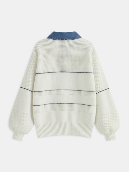 Denim Collar Striped Sweater