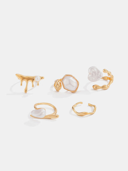 5pcs Golden Irregular Pearl Ring Set