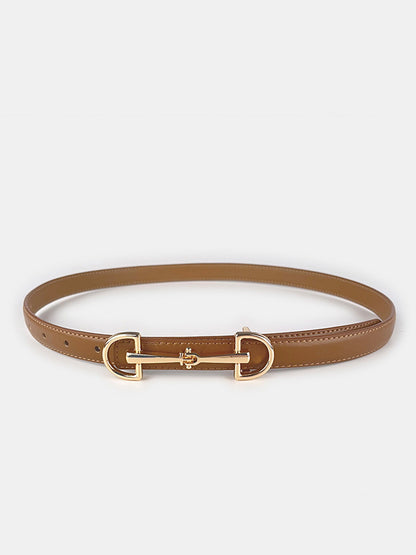 Horsebit Buckle Leather Thin Belt