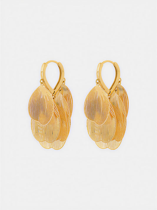 Leaf-Textured Cluster Drop Hoop Earrings