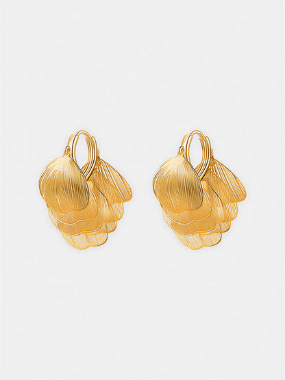 Leaf-Textured Cluster Drop Hoop Earrings