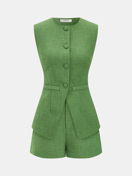 Tweed Sleeveless Vest & Shorts Set