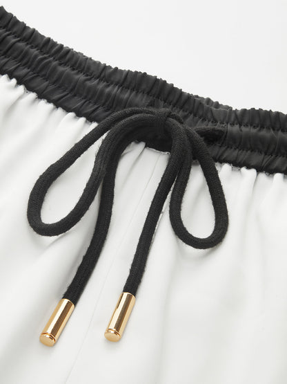 Striped Trim Drawstring Wide-Leg Pants