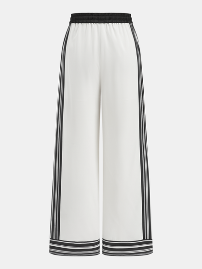 Striped Trim Drawstring Wide-Leg Pants