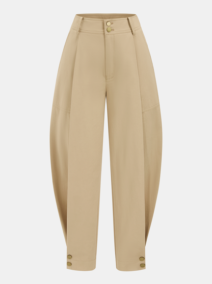 Cotton Pleated Mid-Waist Balloon Pants