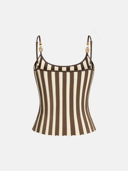 Bead Strap Striped Cami Top