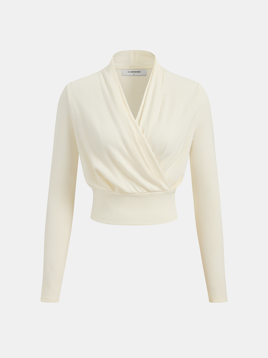 Wool-Blend Wrap Cinched Waist Top