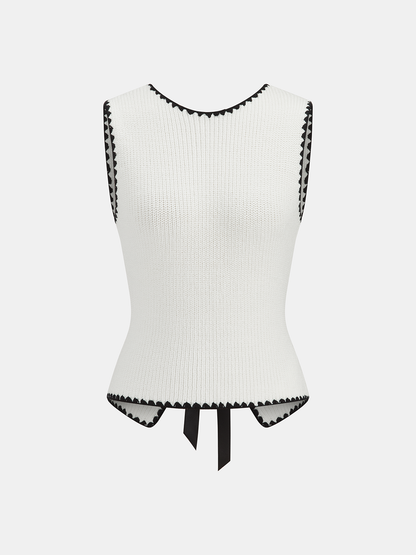 Scalloped Trim Tie-Back Sweater Vest