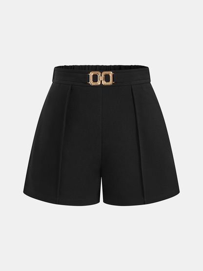 Mid Waist Metal Buckle A-Line Shorts