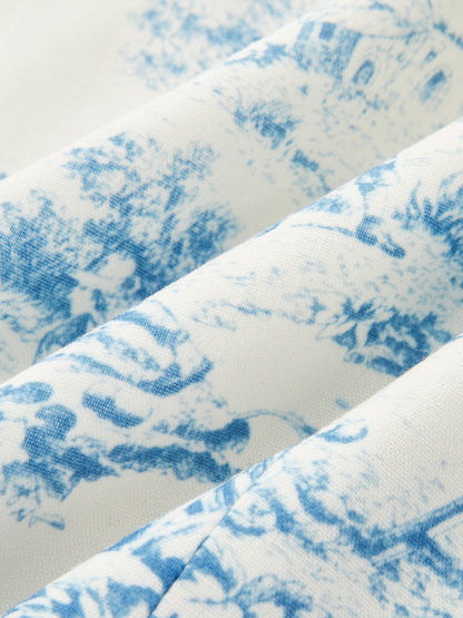Toile Print Vest & Pleated Skirt Set