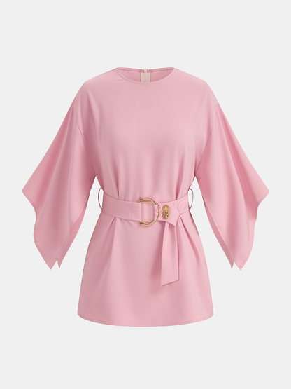 Belted Wide Sleeve Top & Shorts Set