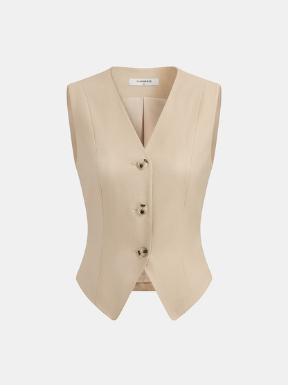 Linen Blend Vest & Pleated Mini Skirt Set