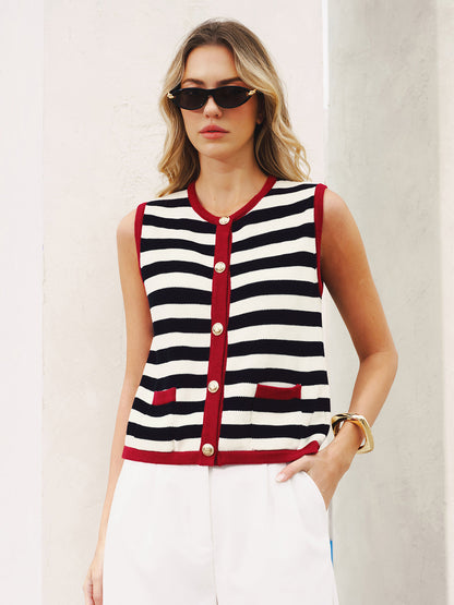 Striped Sleeveless Buttoned Sweater Vest