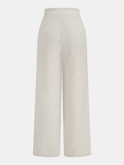 Cotton Linen Pleated Wide Leg Pants