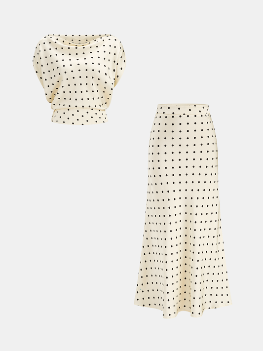 Polka Dot Cowl Neck Top & Maxi Skirt Set