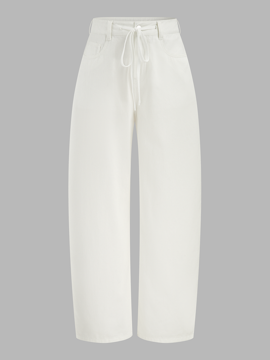 Drawstring Barrel Wide Leg Jeans