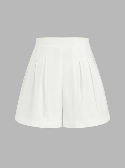 Cotton Linen Peplum Top & Pleated Shorts Set