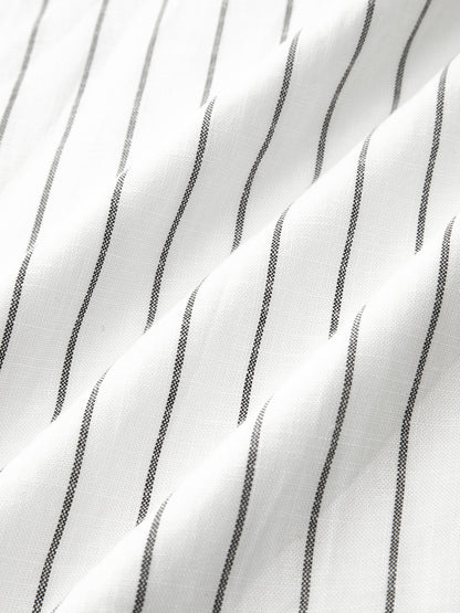 Pinstripe Cotton Linen Wide Leg Pants