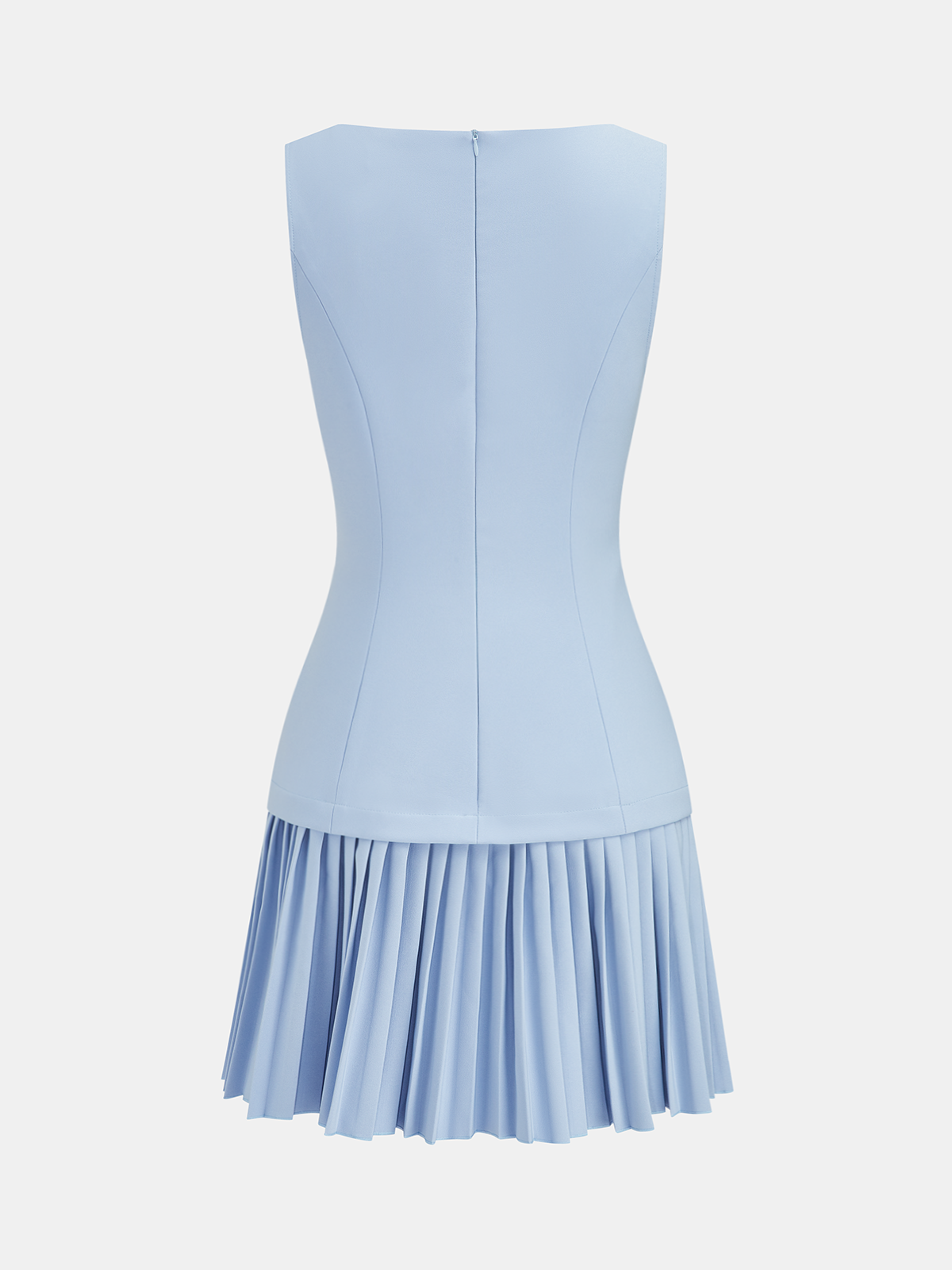 Boat Neck Sleeveless Pleated Mini Dress