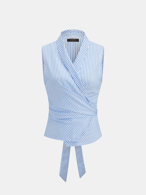 Striped Sleeveless Wrap Blouse
