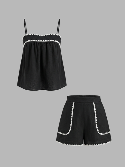 Cotton Blend Wave Edge Cami Top & Shorts Set