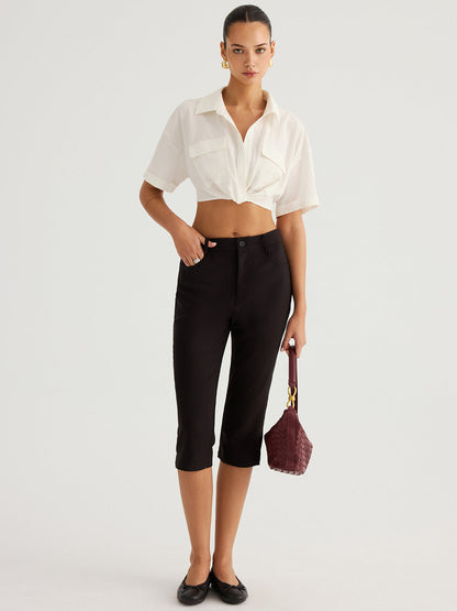 Mid-Waist Slim Fit Capri Pants