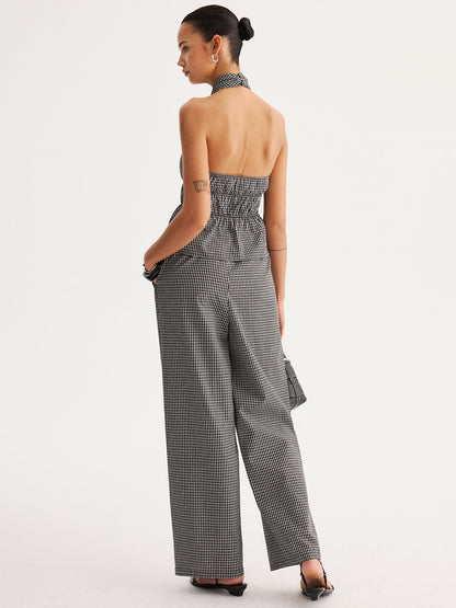 Halter Gingham Peplum Top & Pants Set