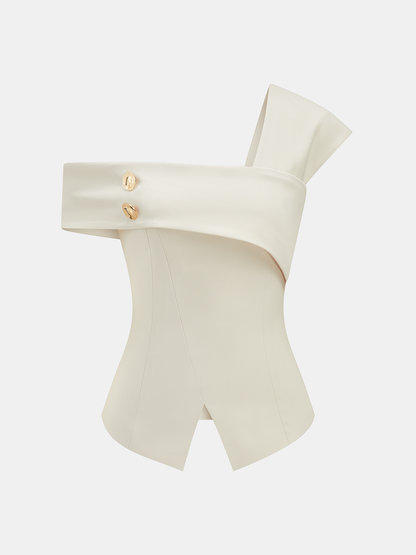 Split Hem Asymmetric One-Shoulder Blouse