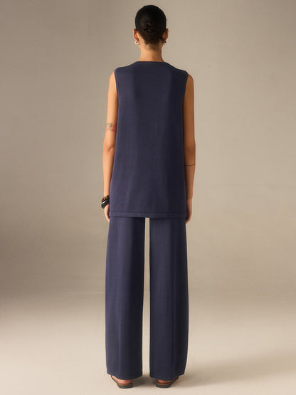 Golden Button Knit Vest Pants Set in Premium Fabric