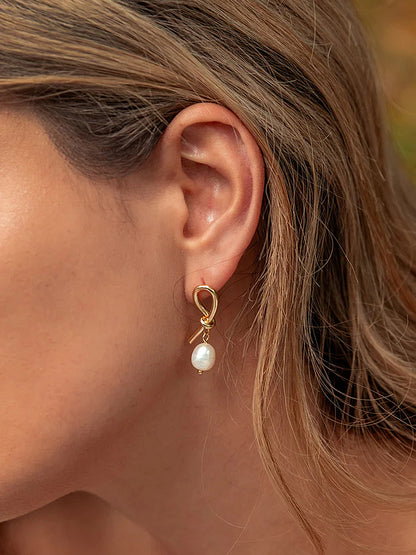 Metal Knot Pearl Drop Earrings