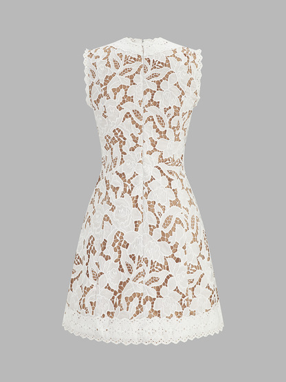 Sleeveless V Neck Lace Mini Dress