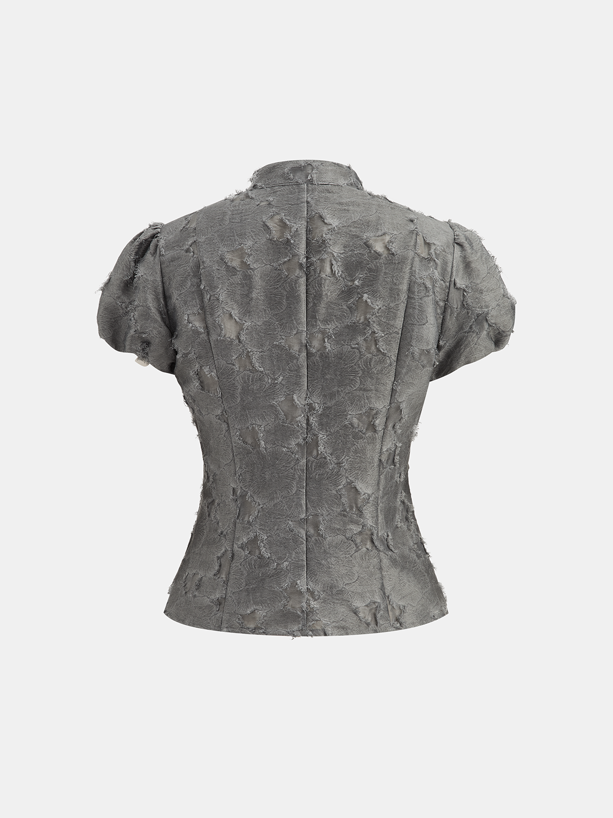 Frog Button Mandarin Collar Textured Blouse