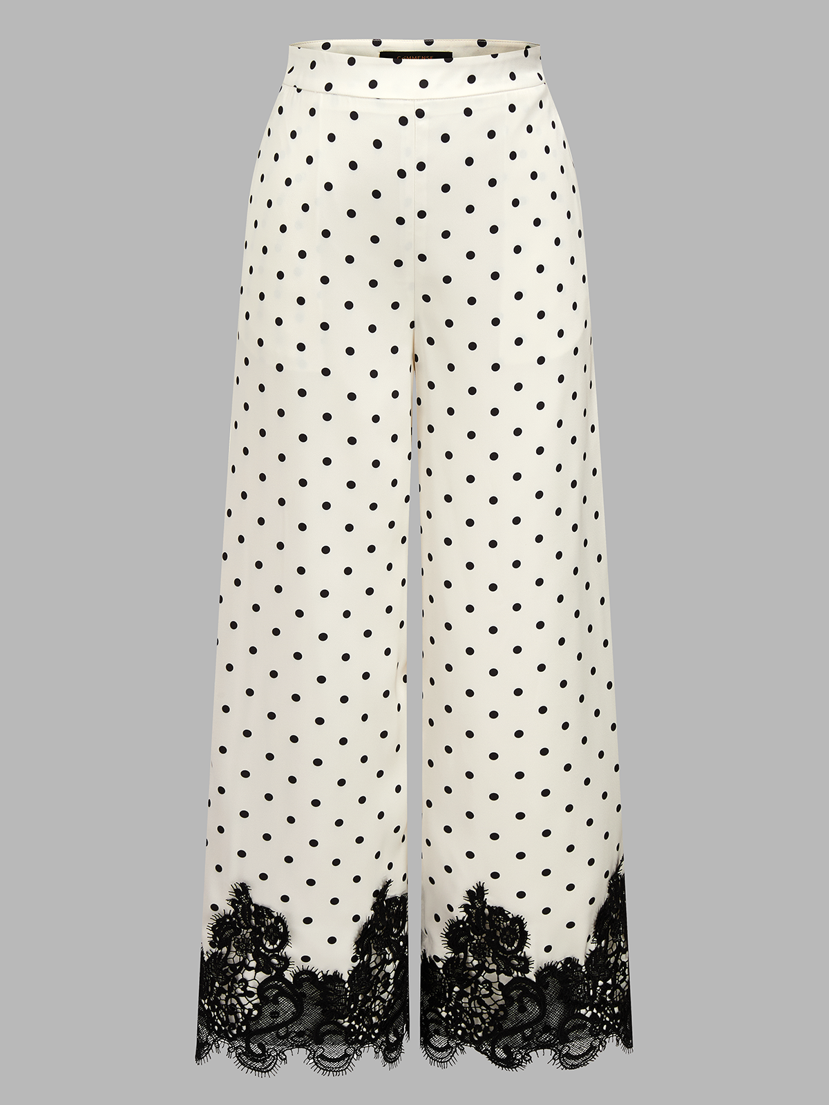 Lace Hem Polka Dot Wide Leg Pants