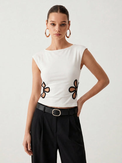 Flower Cutout Sleeveless Fitted Top