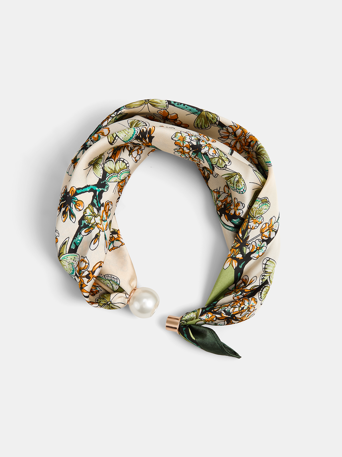 Butterfly Flower Print Silk Scarf
