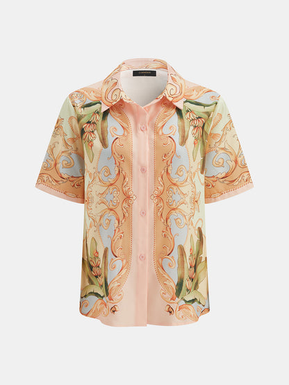 Leaf Print Linen Blend Shirt & Drawstring Shorts Set