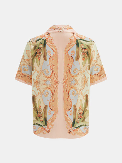 Leaf Print Linen Blend Shirt & Drawstring Shorts Set