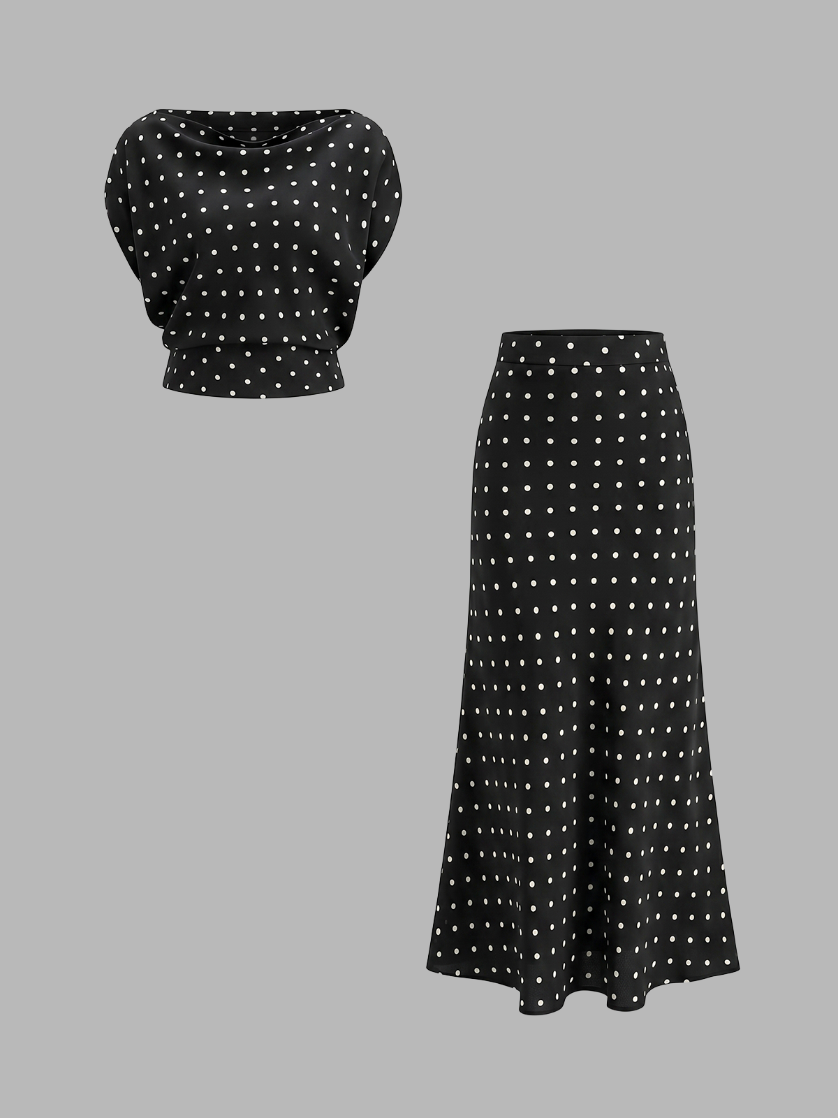 Polka Dot Cowl Neck Top & Maxi Skirt Set
