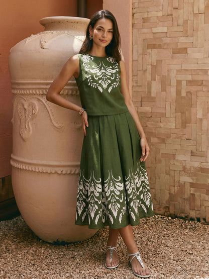 Printed Sleeveless Top & Midi Skirt Set