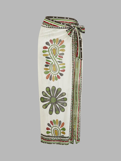 Paisley Print One Piece Swimsuit & Sarong Set