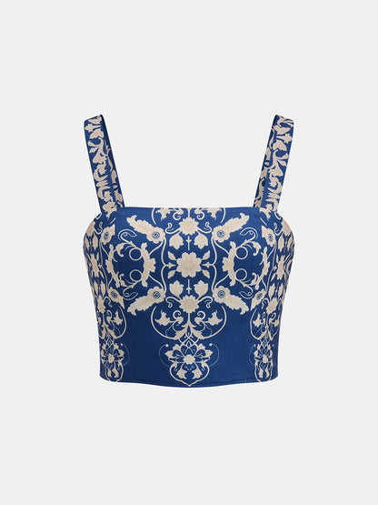 Baroque Print Cami Crop Top & Maxi Skirt Set
