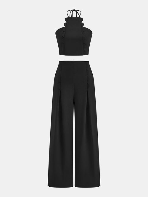 Scalloped Halter Crop Top & Pants Set